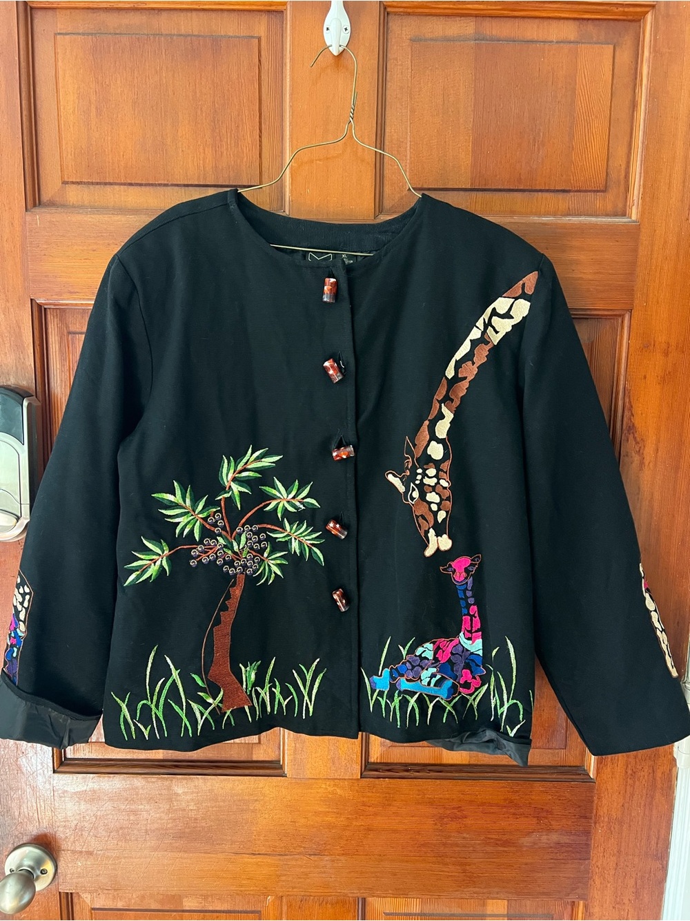 Vintage Daniel K Giraffe Jacket XL Safari Animal Art to Wear Boho Black